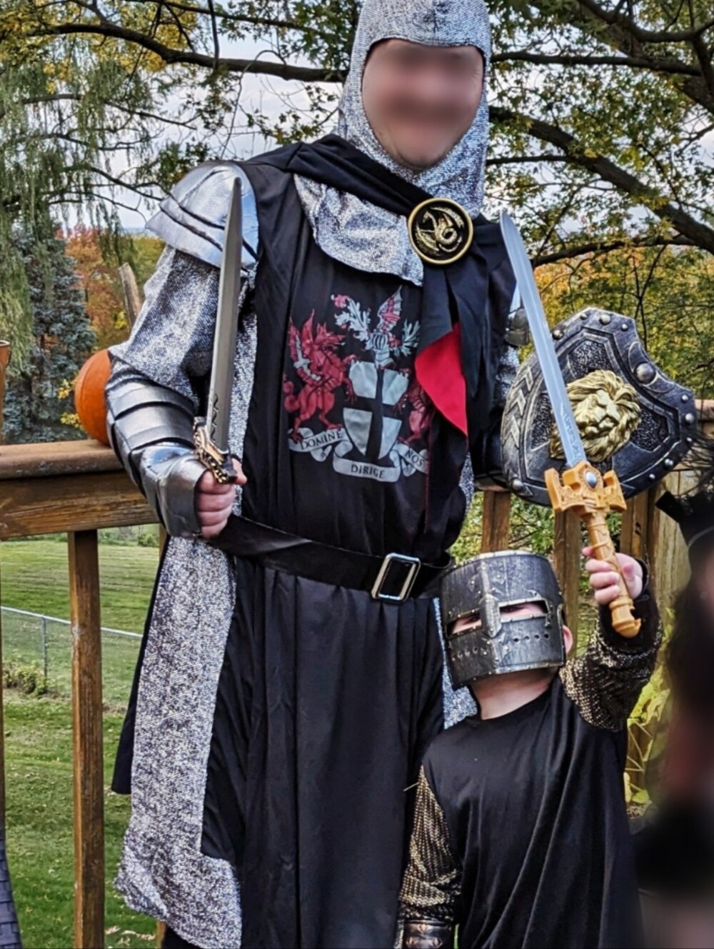 Father & Son Medieval Knight Halloween Costumes Lot Silver Chainmail Armor